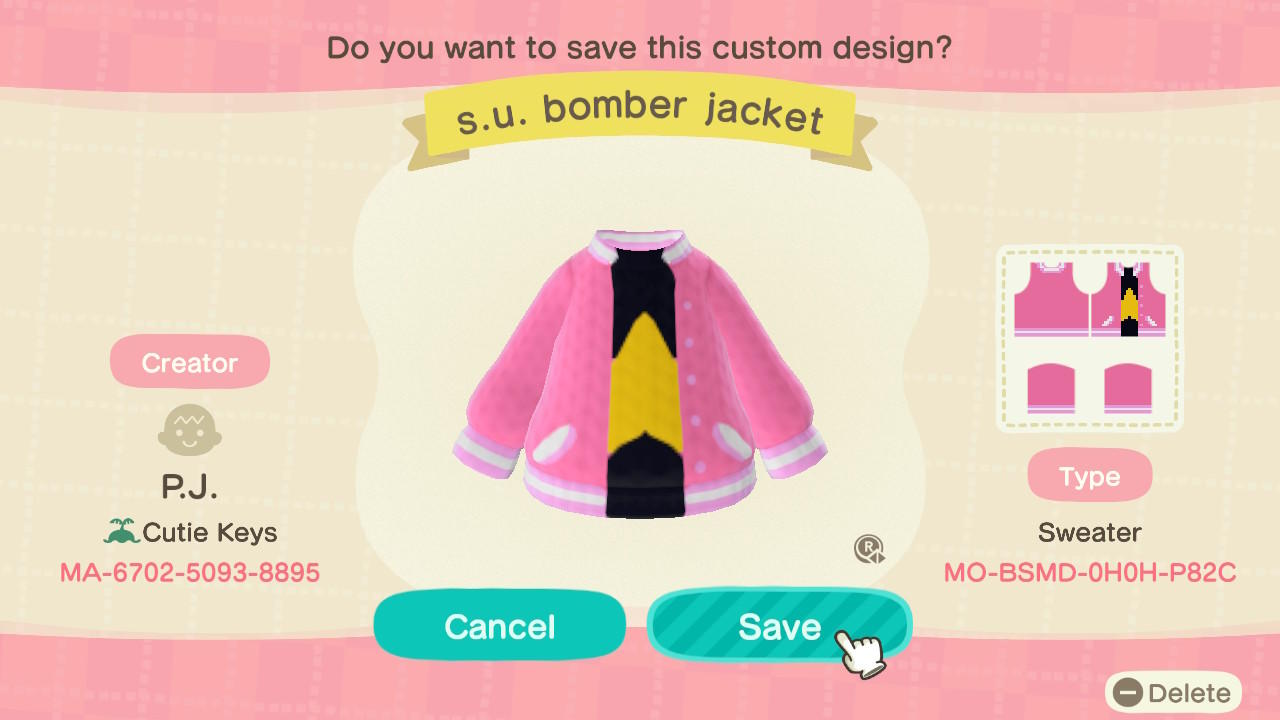 Animal Crossing Design Code: MO-BSMD-0H0H-P82C S.U. Bomber Jacket