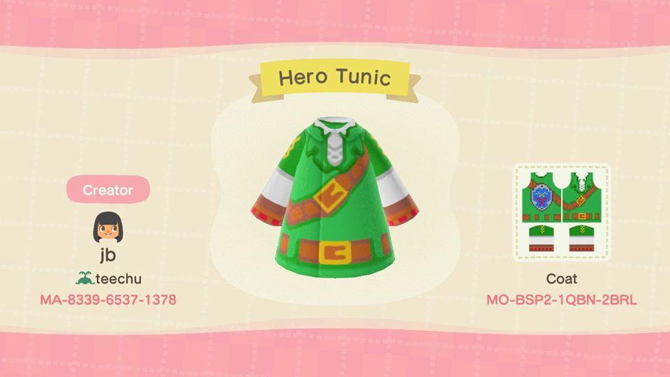 Animal Crossing Design Code: MO-BSP2-1QBN-2BRL Zelda OOT Link Tunic