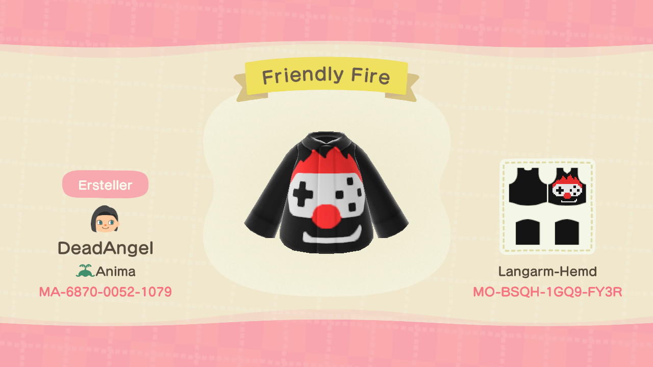 Animal Crossing Design Code: MO-BSQH-1GQ9-FY3R Friendly Fire