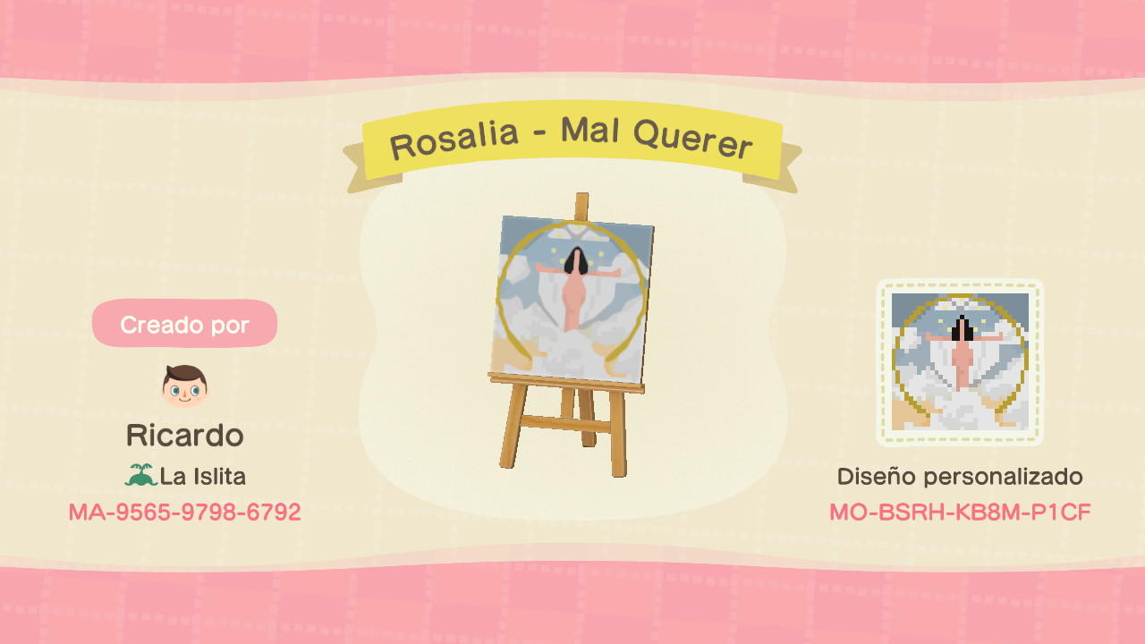 Animal Crossing Design Code: MO-BSRH-KB8M-P1CF Rosalia - ElMalQuere