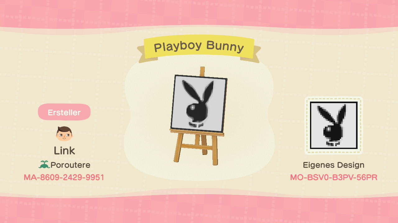 Animal Crossing Design Code: MO-BSV0-B3PV-56PR Playboy Bunny