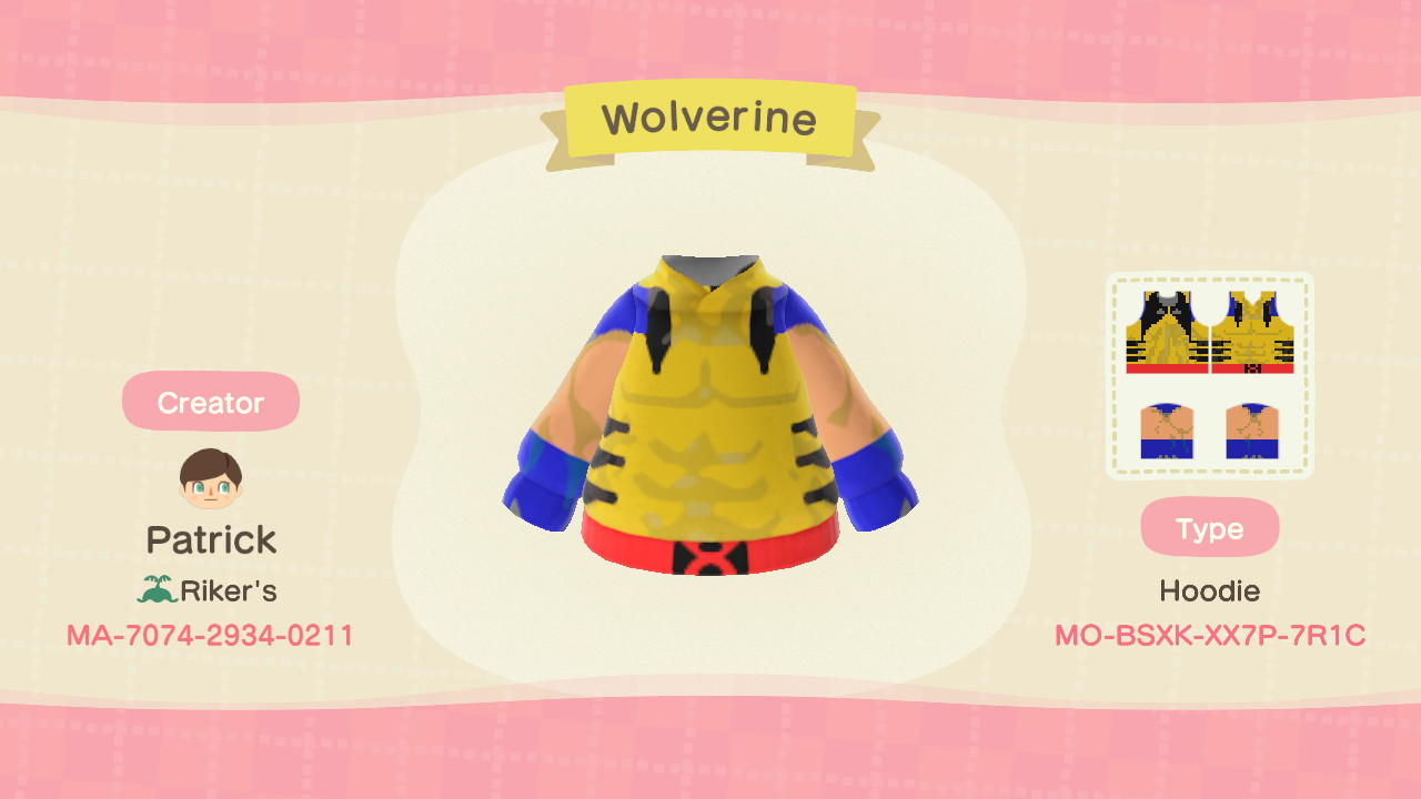 Animal Crossing Design Code: MO-BSXK-XX7P-7R1C Wolverine