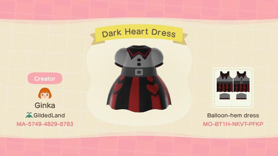 Animal Crossing Design Code: MO-BT1H-NKVT-PFKP Dark Heart Dress