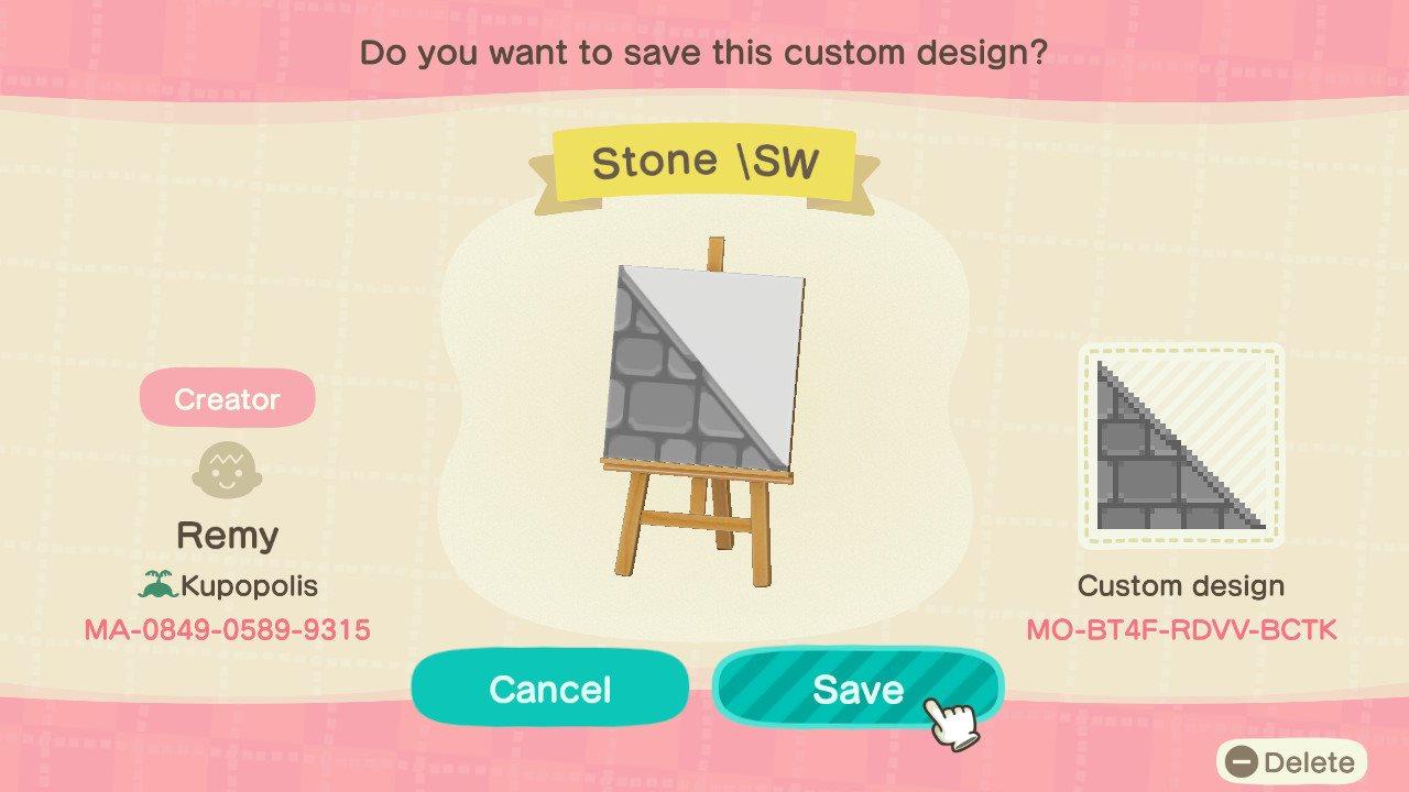 Animal Crossing Design Code: MO-BT4F-RDVV-BCTK Stone dSW