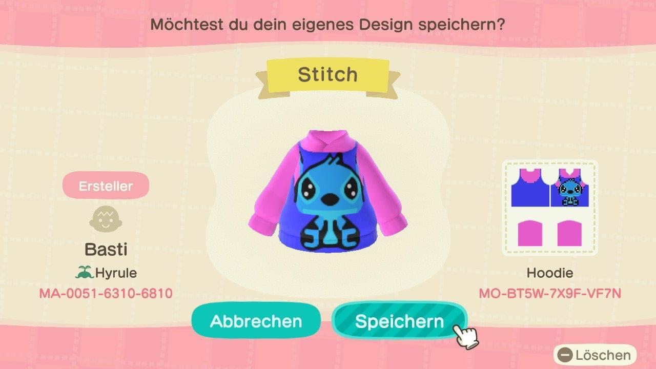 Animal Crossing Design Code: MO-BT5W-7X9F-VF7N Stitch