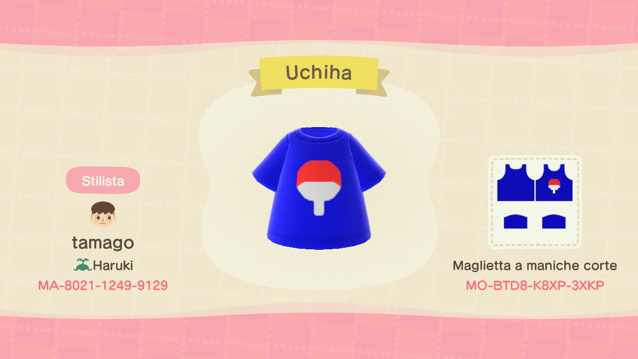Animal Crossing Design Code: MO-BTD8-K8XP-3XKP Uchiha