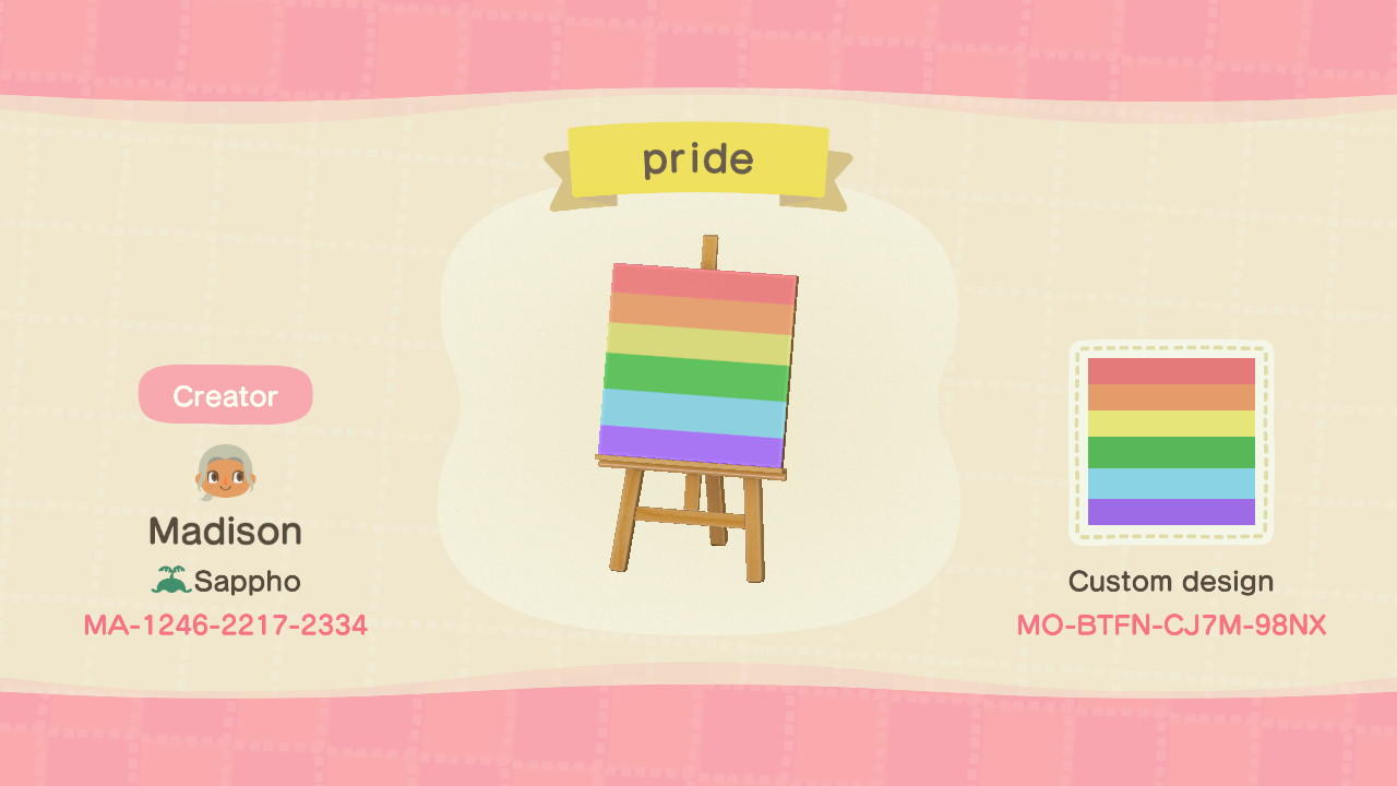 Animal Crossing Design Code: MO-BTFN-CJ7M-98NX pastel pride flag
