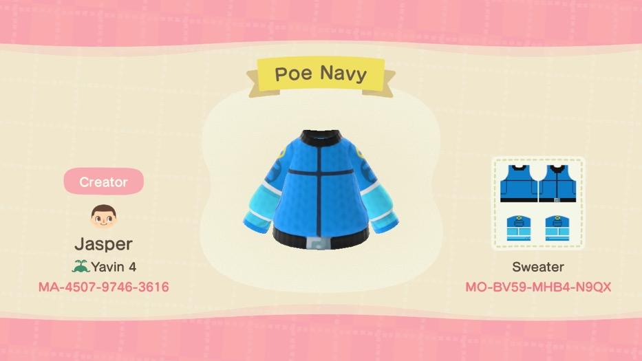 Animal Crossing Design Code: MO-BV59-MHB4-N9QX Star Wars Poe Navy