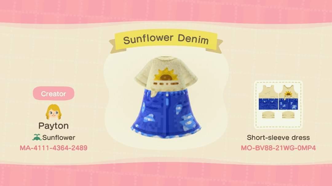 Animal Crossing Design Code: MO-BV88-21WG-0MP4 Sunflower Denim