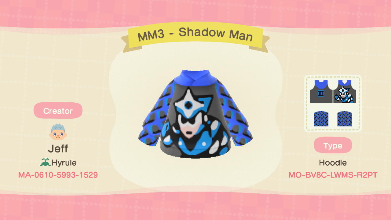 Animal Crossing Design Code: MO-BV8C-LWMS-R2PT MM3 - Shadow Man