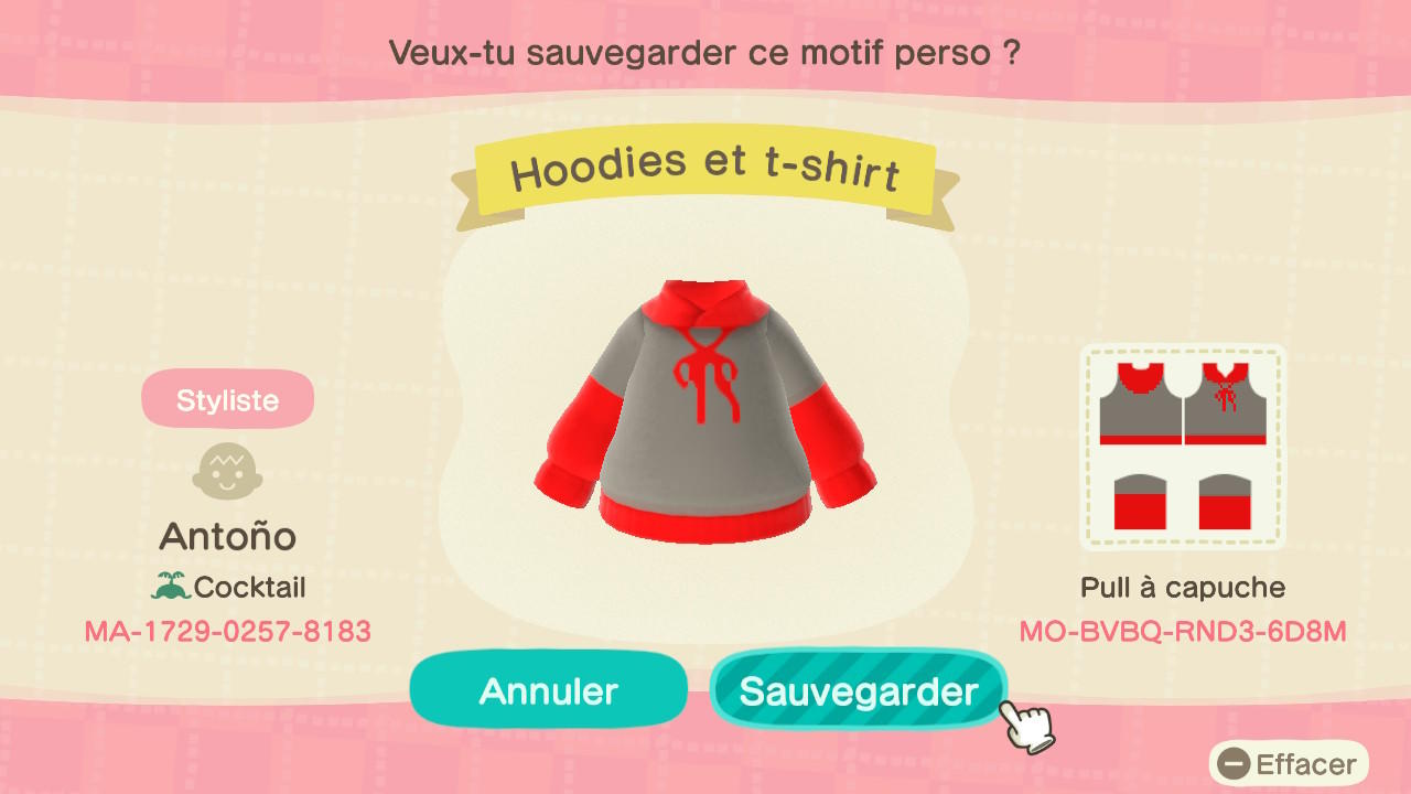 Animal Crossing Design Code: MO-BVBQ-RND3-6D8M Hoodie with T-shrit