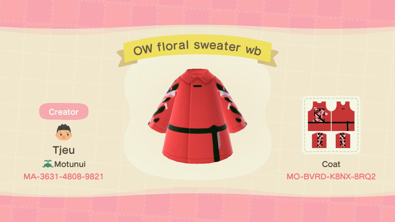 Animal Crossing Design Code: MO-BVRD-K8NX-8RQ2 OW floral sweater wb
