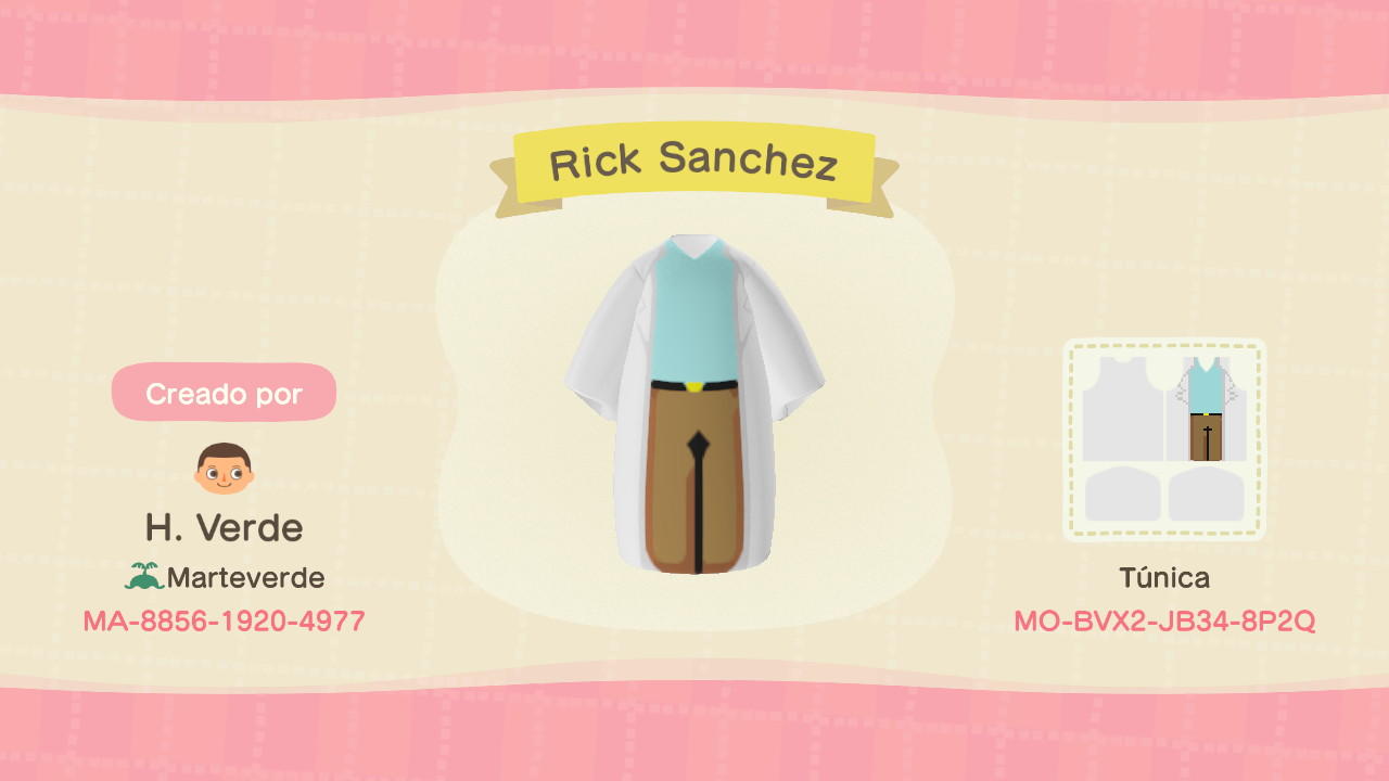 Animal Crossing Design Code: MO-BVX2-JB34-8P2Q Rick Sanchez