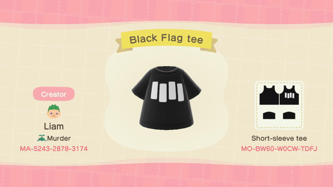 Animal Crossing Design Code: MO-BW60-W0CW-TDFJ Black Flag Tee