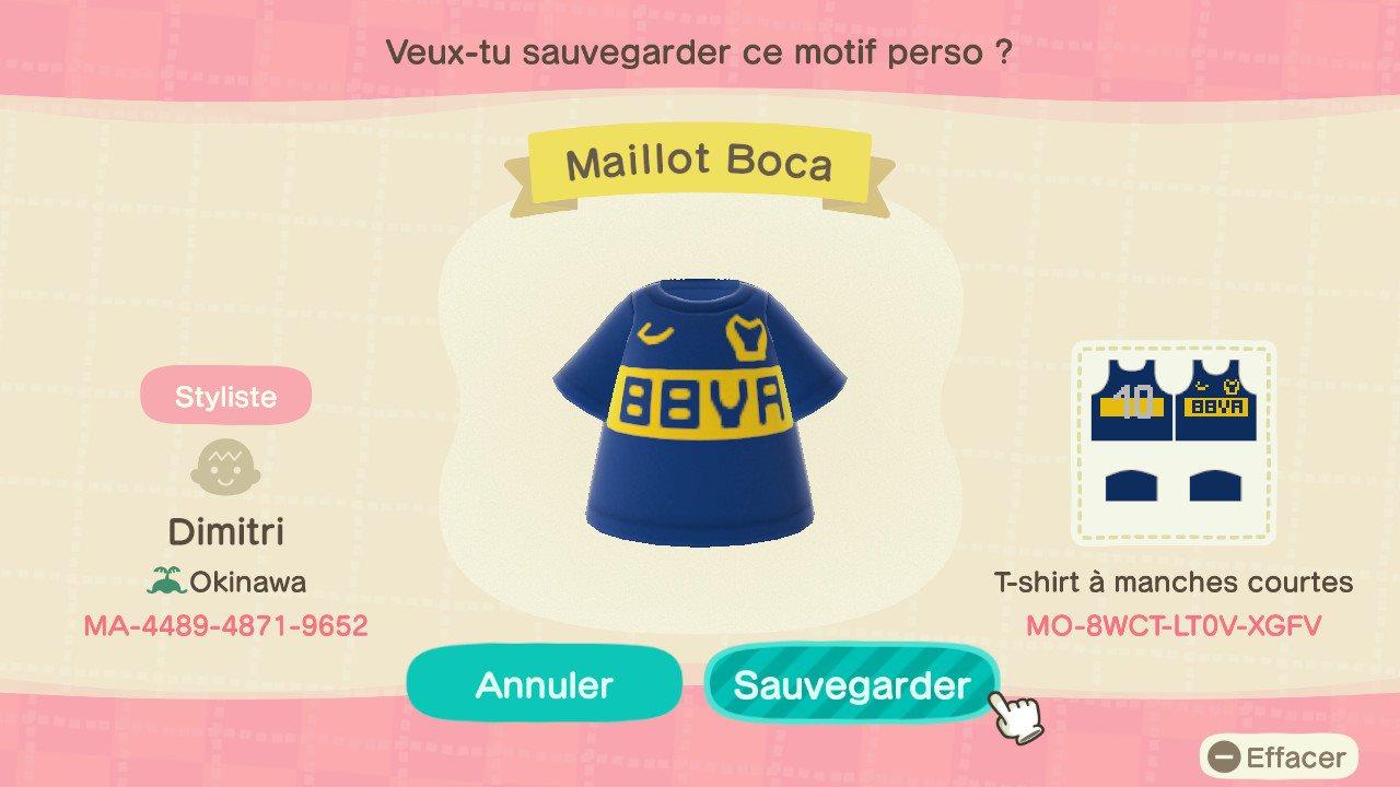 Animal Crossing Design Code: MO-BWCT-LT0V-XGFV Maillot Boca