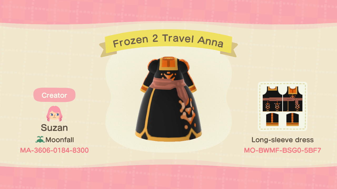 Animal Crossing Design Code: MO-BWMF-BSG0-5BF7 Frozen 2 Travel Anna