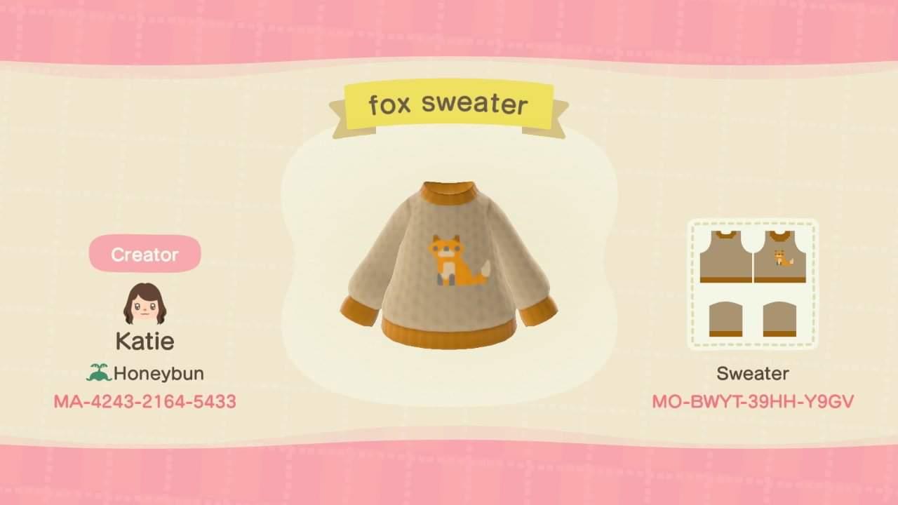 Animal Crossing Design Code: MO-BWYT-39HH-Y9GV fox sweater