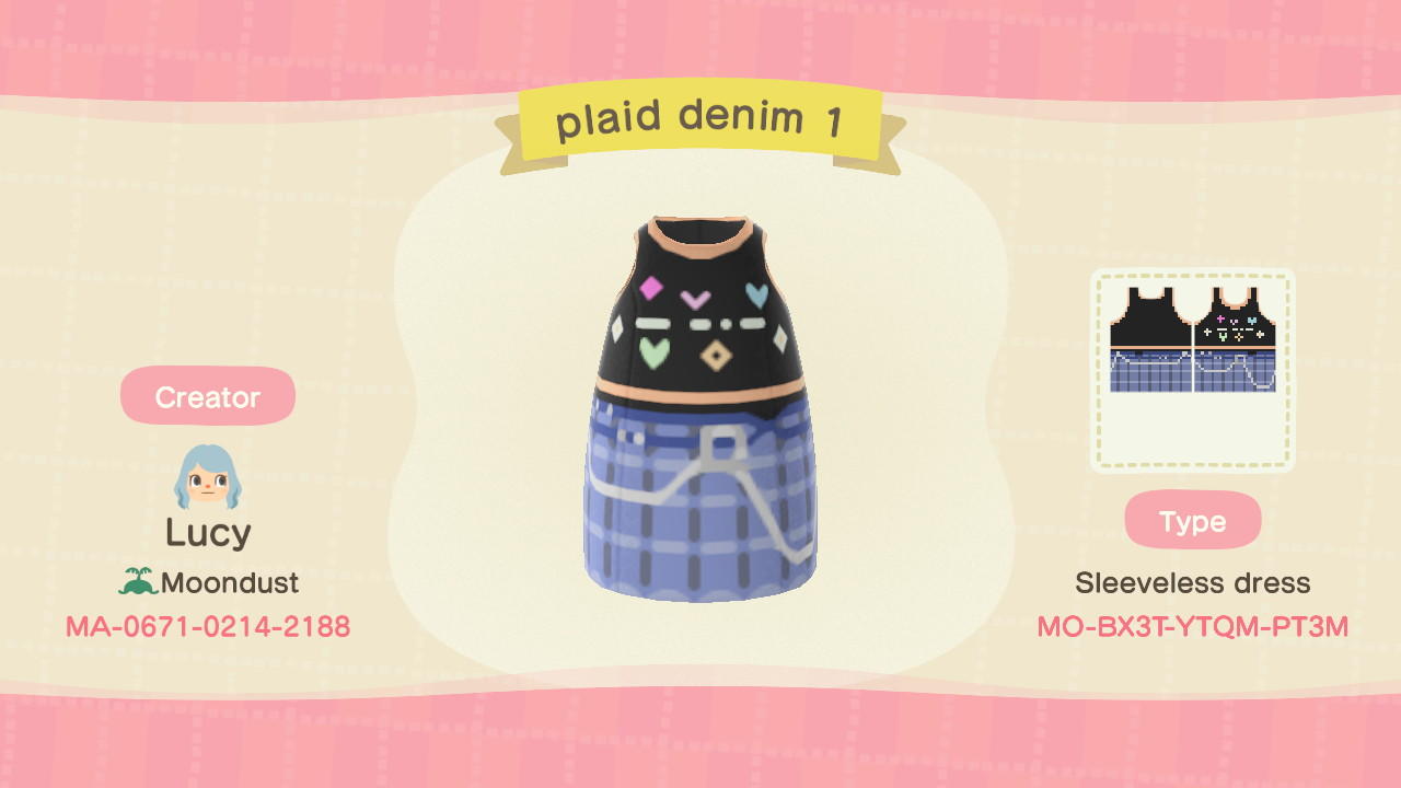 Animal Crossing Design Code: MO-BX3T-YTQM-PT3M plaid denim 1