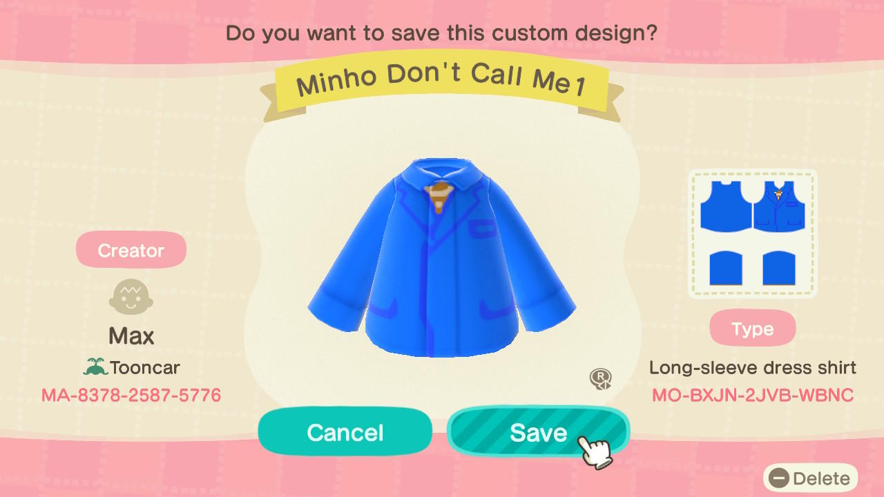 Animal Crossing Design Code: MO-BXJN-2JVB-WBNC SHINee Minho DCM1