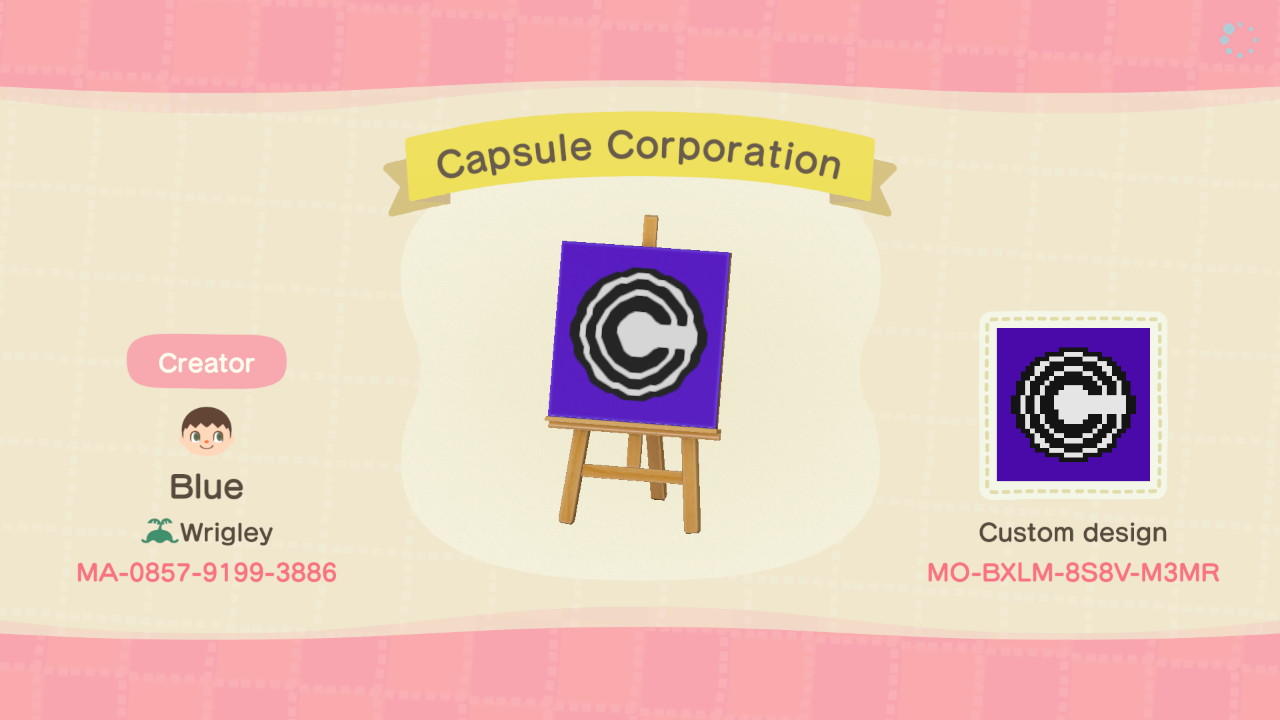 Animal Crossing Design Code: MO-BXLM-8S8V-M3MR Capsule Corp. Logo