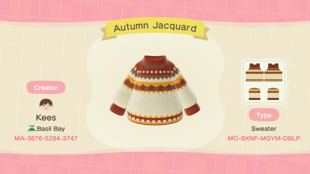 Animal Crossing Design Code: MO-BXNF-MGYM-DBLP Autumn Jacquard
