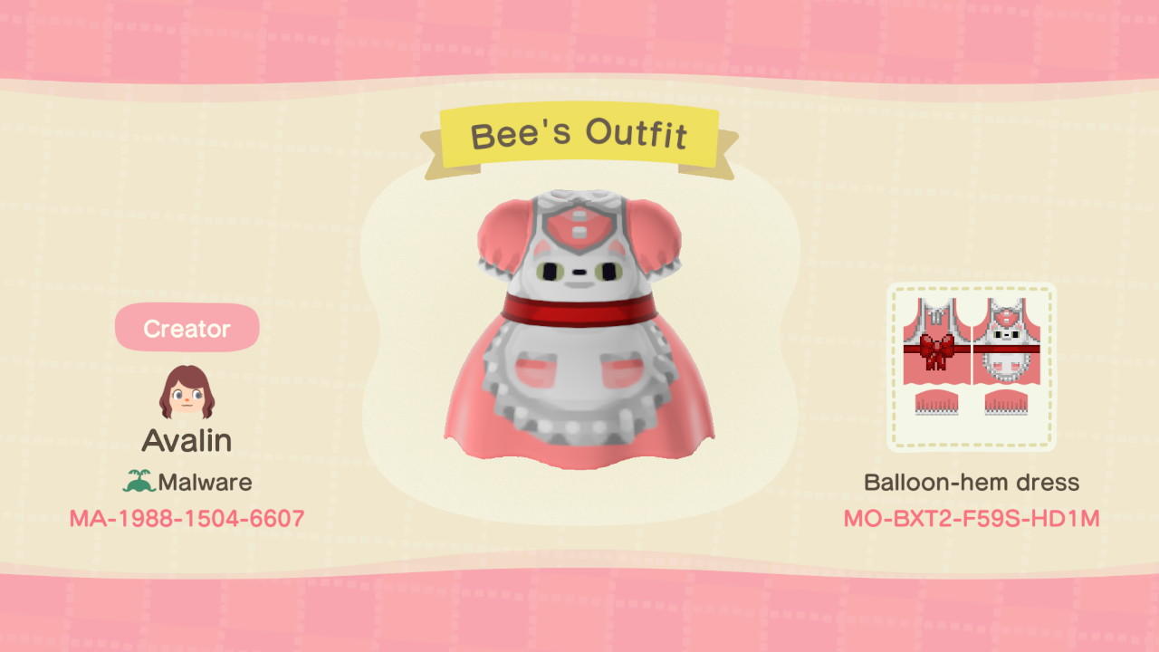 Animal Crossing Design Code: MO-BXT2-F59S-HD1M Bee&#39;s Outfit