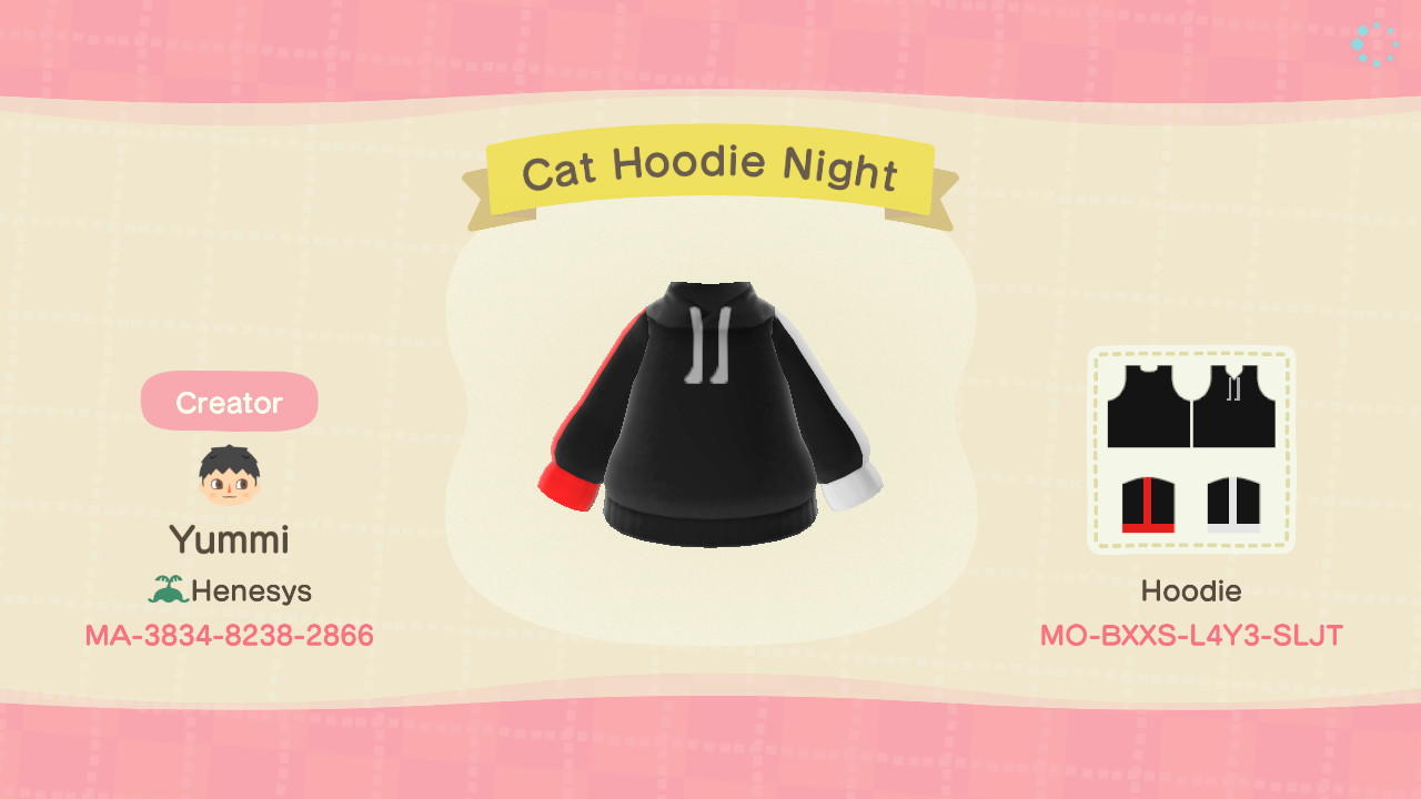 Animal Crossing Design Code: MO-BXXS-L4Y3-SLJT Cat Hoodie Night