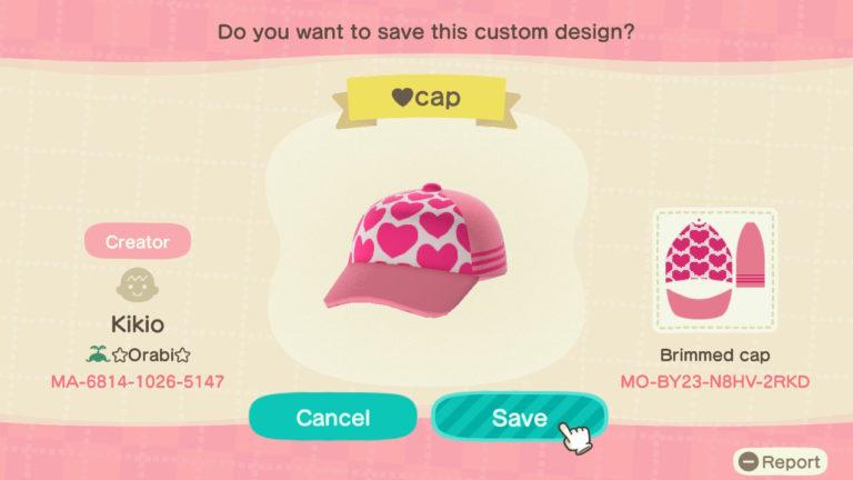 Animal Crossing Design Code: MO-BY23-N8HV-2RKD heart cap