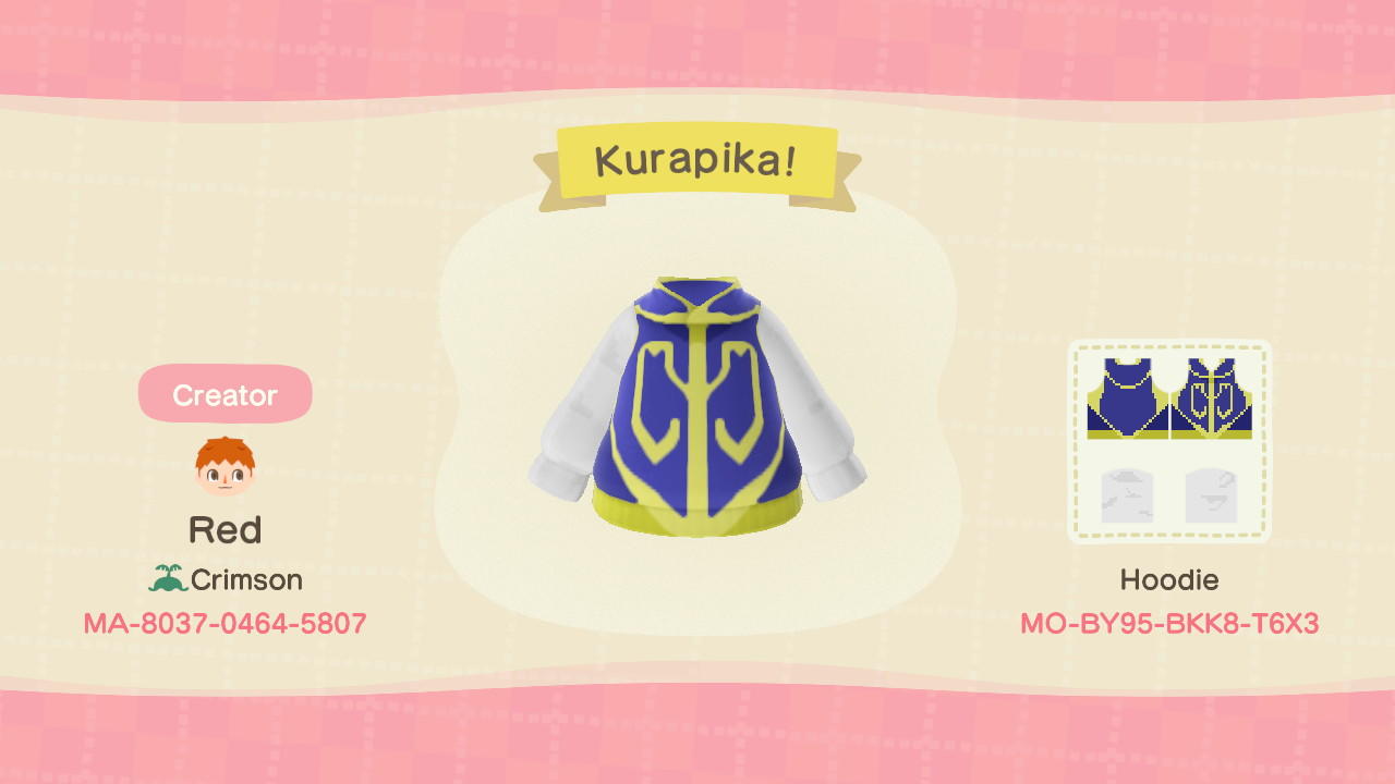 Animal Crossing Design Code: MO-BY95-BKK8-T6X3 Kurapika Hoodie