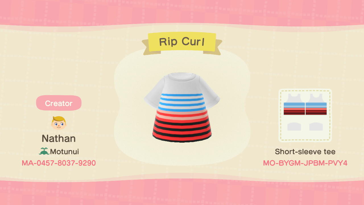 Animal Crossing Design Code: MO-BYGM-JPBM-PVY4 Rip Curl