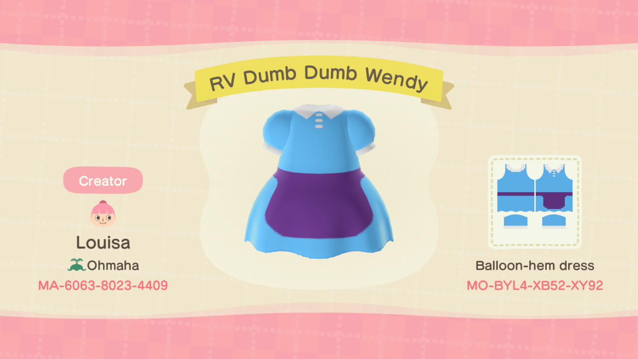 Animal Crossing Design Code: MO-BYL4-XB52-XY92 RV Dumb Dumb Wendy