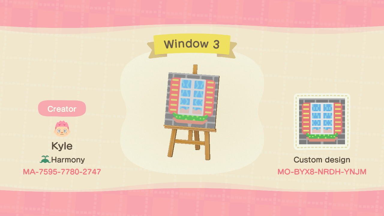 Animal Crossing Design Code: MO-BYX8-NRDH-YNJM Window 3