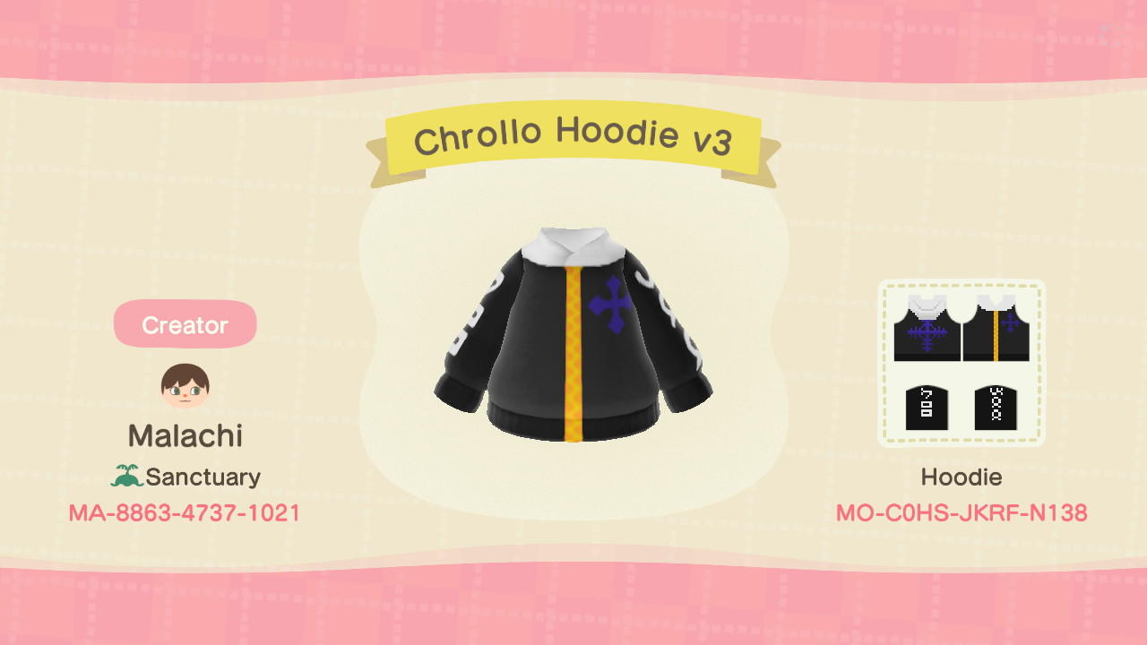 Animal Crossing Design Code: MO-C0HS-JKRF-N138 Chrollo Hoodie v3