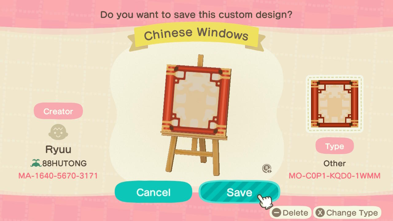 Animal Crossing Design Code: MO-C0P1-KQD0-1WMM Chinese Windows