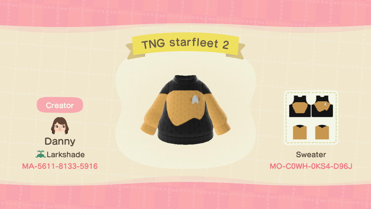 Animal Crossing Design Code: MO-C0WH-0KS4-D96J star trek TNG 2
