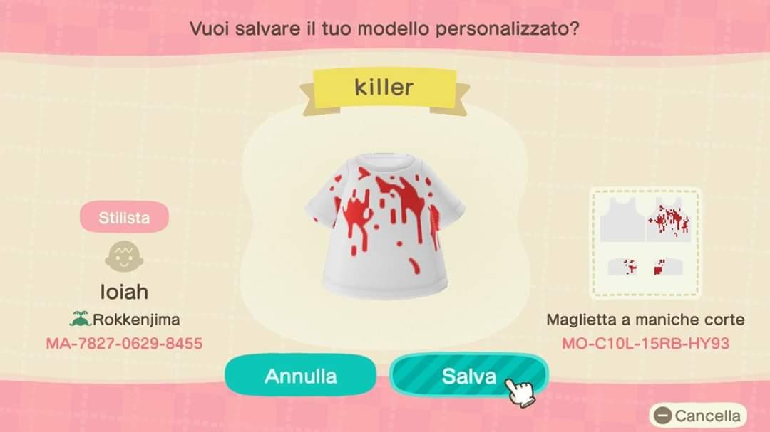 Animal Crossing Design Code: MO-C10L-15RB-HY93 Killing spree shirt