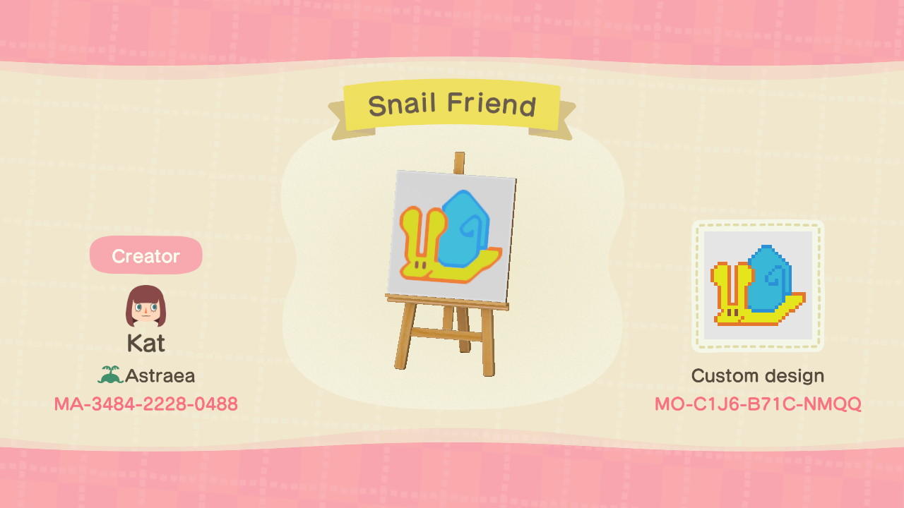 Animal Crossing Design Code: MO-C1J6-B71C-NMQQ Snail Friend