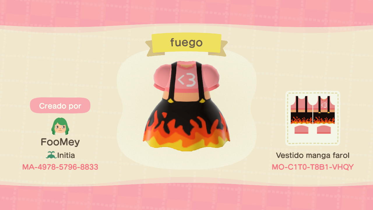 Animal Crossing Design Code: MO-C1T0-T8B1-VHQY fuego