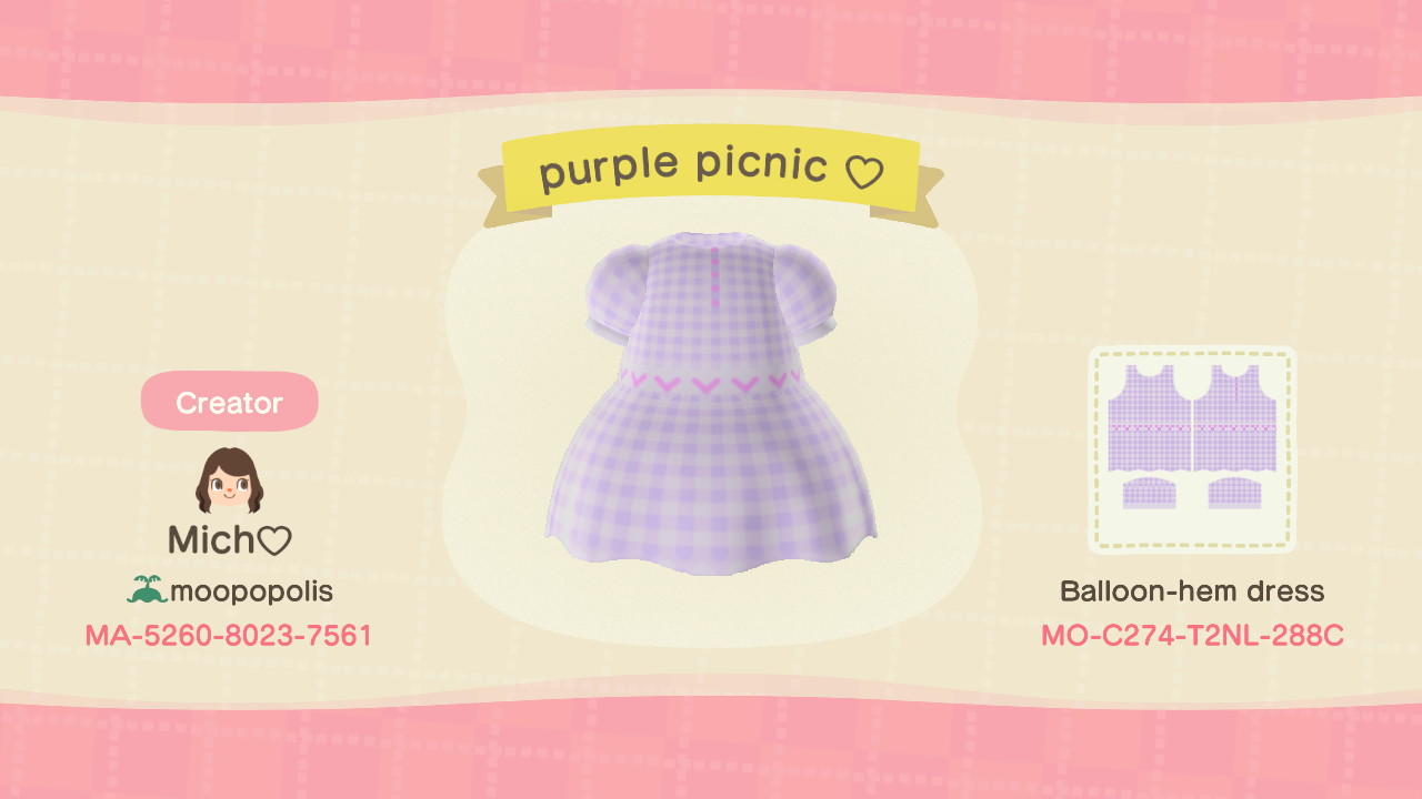 Animal Crossing Design Code: MO-C274-T2NL-288C Purple picnic
