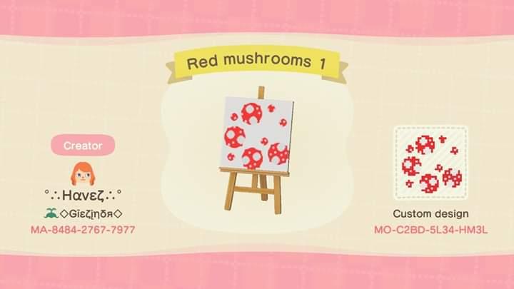 Animal Crossing Design Code: MO-C2BD-5L34-HM3L Red mushrooms 1