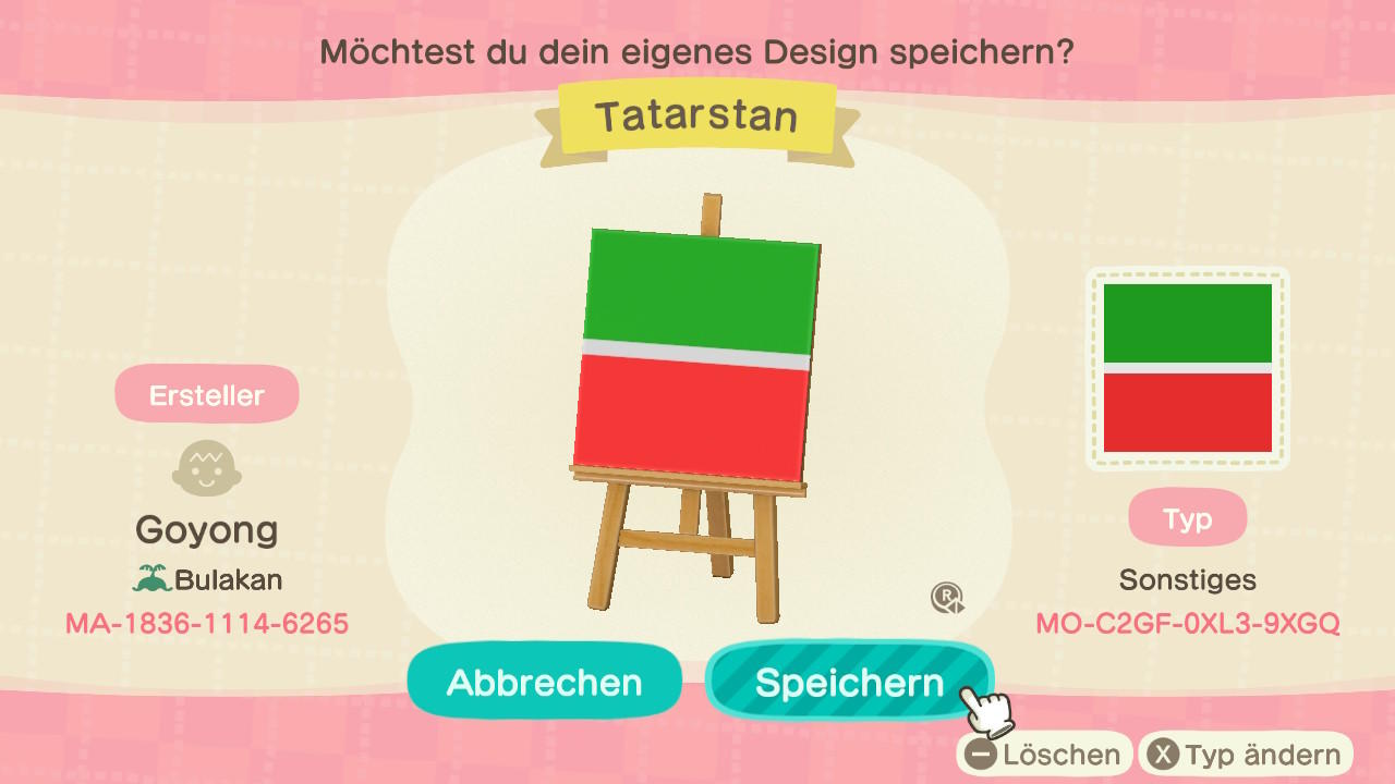 Animal Crossing Design Code: MO-C2GF-0XL3-9XGQ Tatarstan