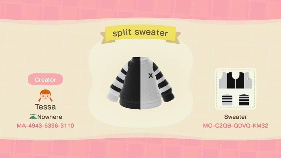 Animal Crossing Design Code: MO-C2QB-QDVQ-KM32 split sweater
