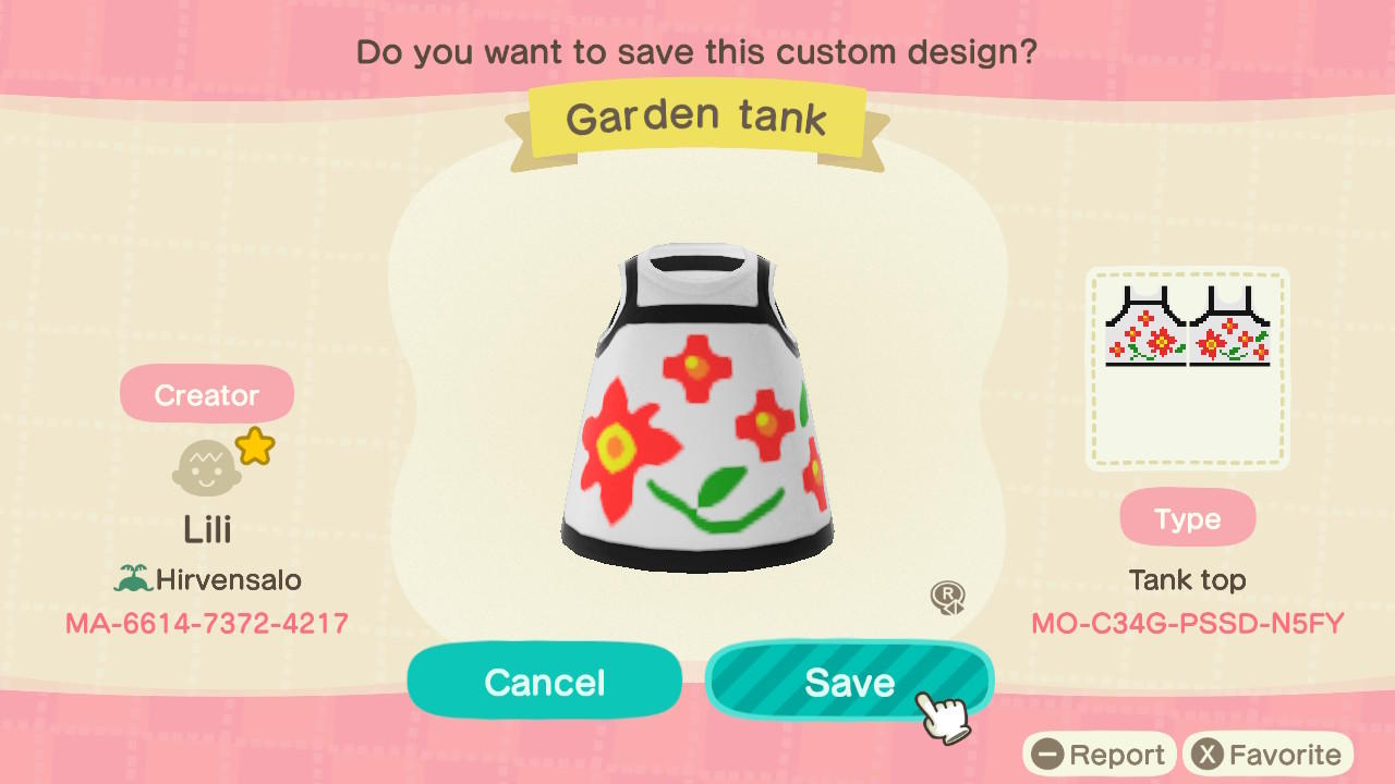 Animal Crossing Design Code: MO-C34G-PSSD-N5FY Garden Tank