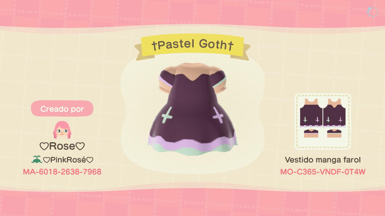 Animal Crossing Design Code: MO-C3G5-VNDF-0T4W Pastel Goth Dress