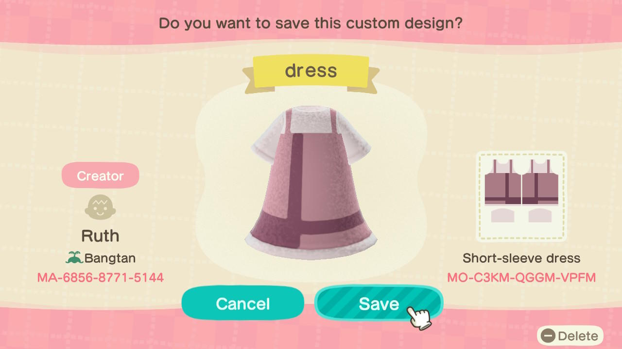 Animal Crossing Design Code: MO-C3KM-QGGM-CPFM Dress