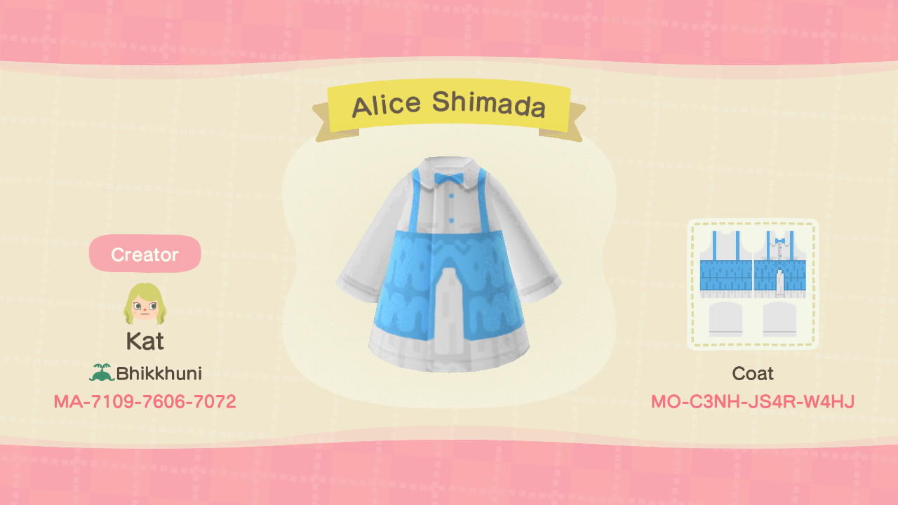 Animal Crossing Design Code: MO-C3NH-JS4R-W4HJ Alice Shimada