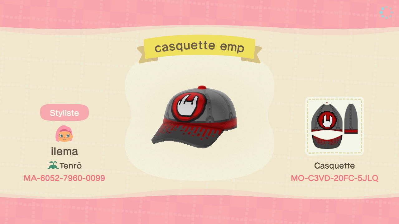 Animal Crossing Design Code: MO-C3VD-20FC-5JLQ Emp cap