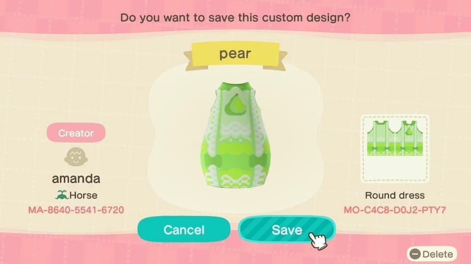 Animal Crossing Design Code: MO-C4C8-D0J2-PTY7 Pear