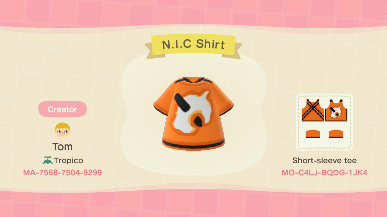 Animal Crossing Design Code: MO-C4LJ-BQDG-1JK4 N.I.C Shirt
