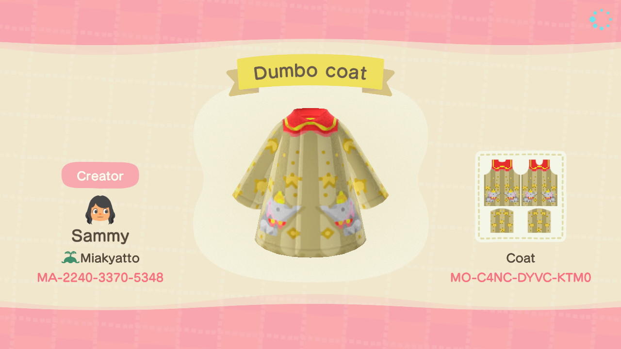 Animal Crossing Design Code: MO-C4NC-DYVC-KTM0 Dumbo coat